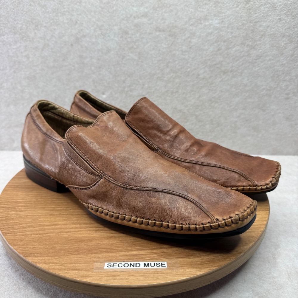 Da Vinci Mens Brown‎ Leather Slip On Square Toe Loafer Shoes Size 41 8